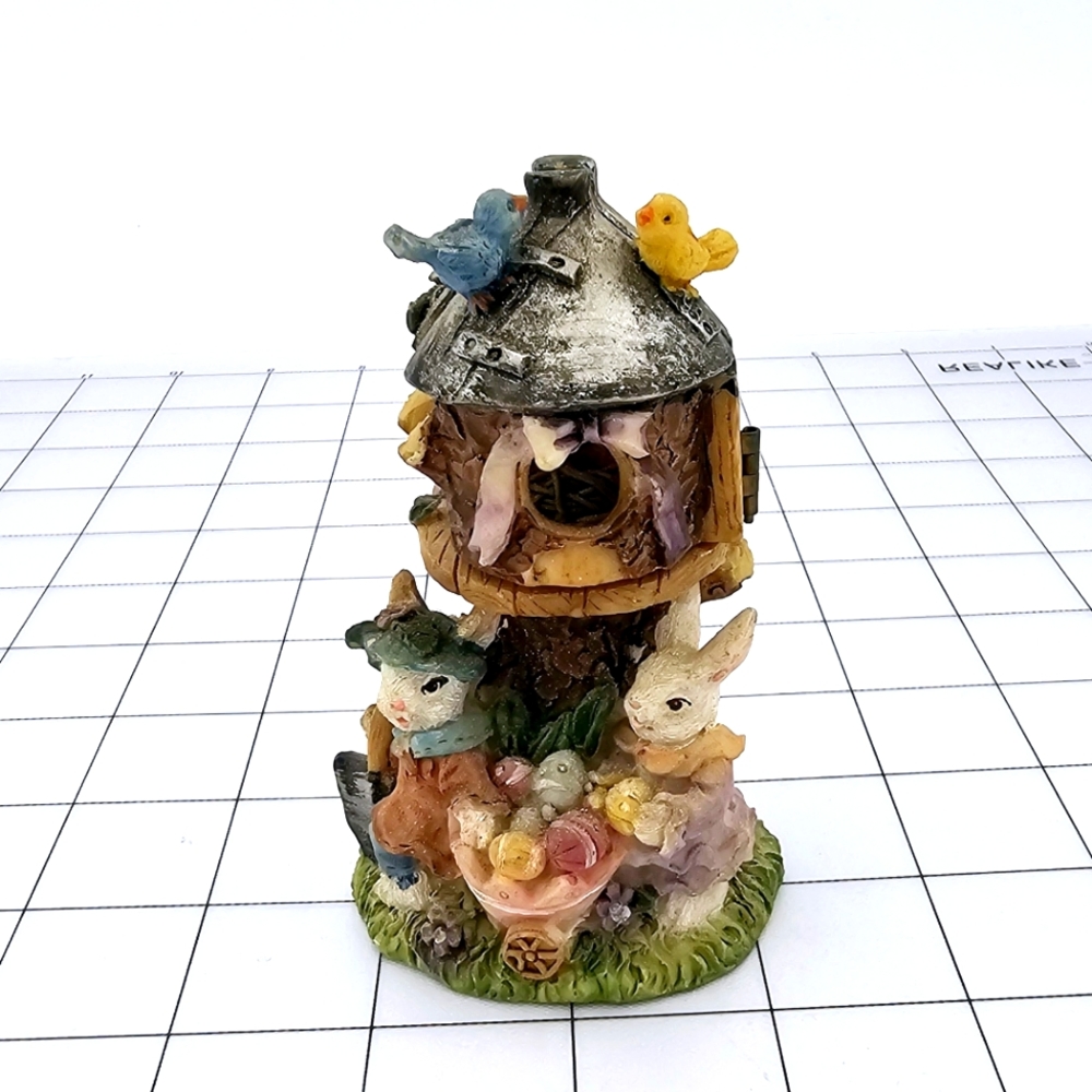 Vintage Easter Bunny Rabbit Tree Treehouse Figurine Sculpture Spring 4-Inch